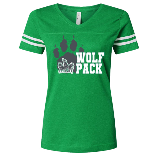 CSP Wolfpack Mini Football- Ladies LAT Football V Neck Jersey Short Sleeve Shirt - Kelly / White