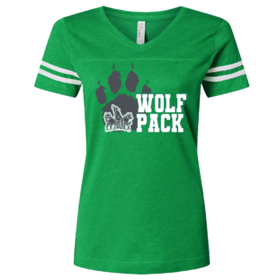 CSP Wolfpack Mini Football- Ladies LAT Football V Neck Jersey Short Sleeve Shirt – Kelly / White product image