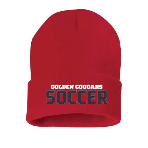 Golden Cougars Soccer - Knit Beanie - RED EMBROIDERED