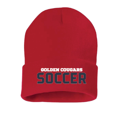 Golden Cougars Soccer – Knit Beanie – RED EMBROIDERED product image