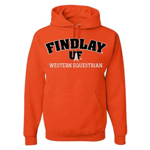 University of Findlay Equestrian - Jerzee Cotton Hooded Sweatshirt  - Orange - Findlay UF Design With Disciplines - Image 2