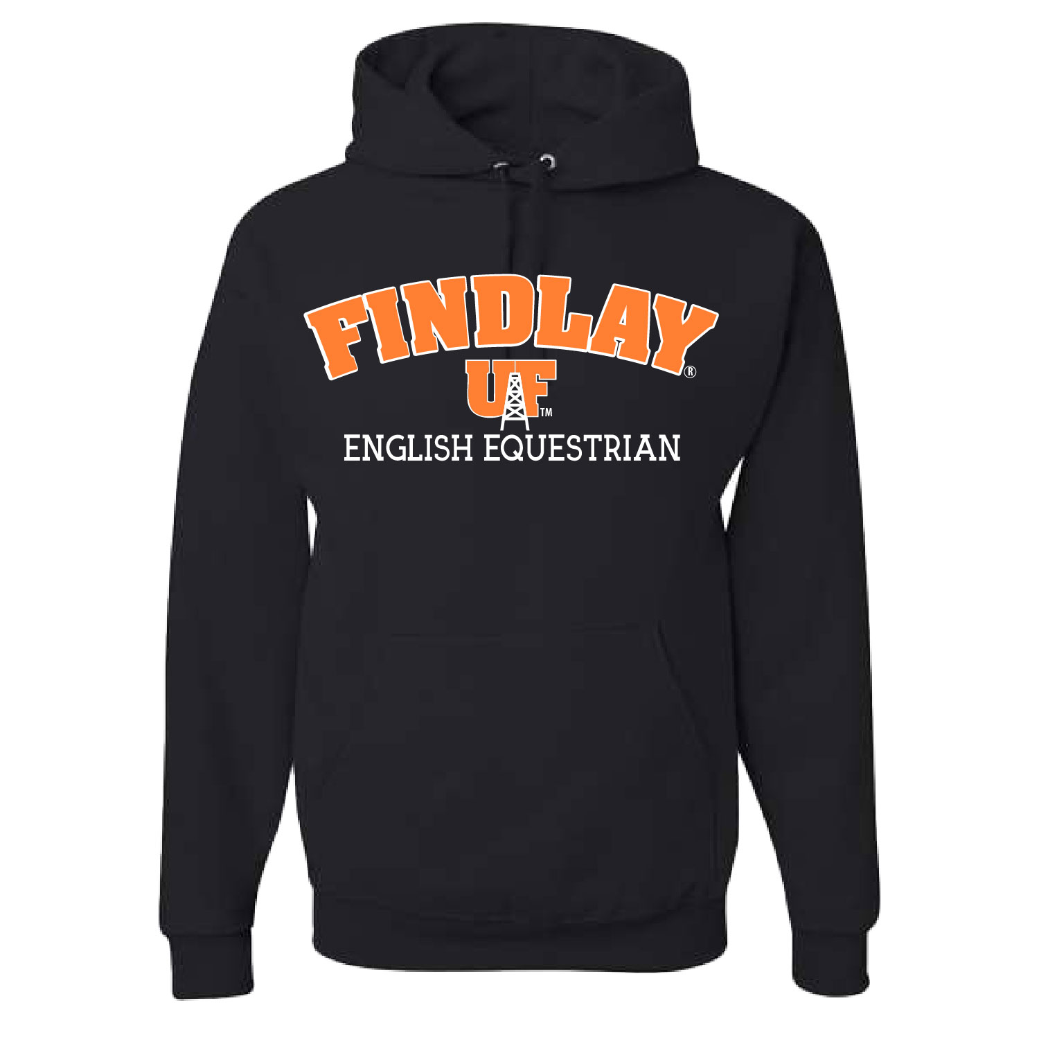 University of Findlay Equestrian – Jerzee Cotton Hooded Sweatshirt – Black – Findlay UF Design With Disciplines product image