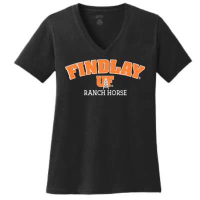 University of Findlay Equestrian – Port Ladies V-Neck Short Sleeve Shirt – Black – Findlay UF Design With Disciplines product image