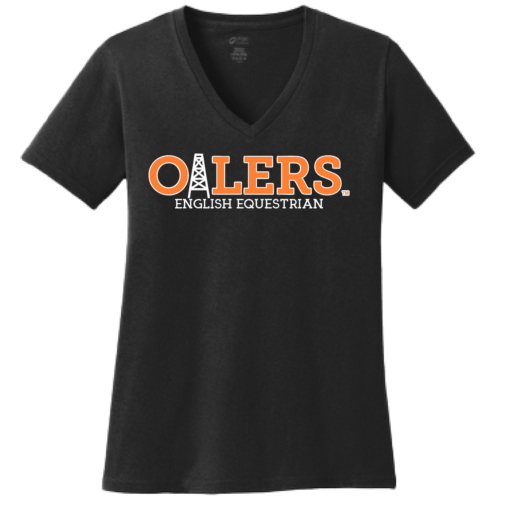 University of Findlay Equestrian - Port Ladies V-Neck Short Sleeve Shirt - Black - Oilers Design With Disciplines - Image 3