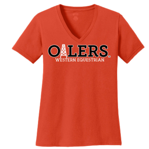 University of Findlay Equestrian - Port Ladies V-Neck Short Sleeve Shirt - Orange - Oilers Design With Disciplines - Image 2
