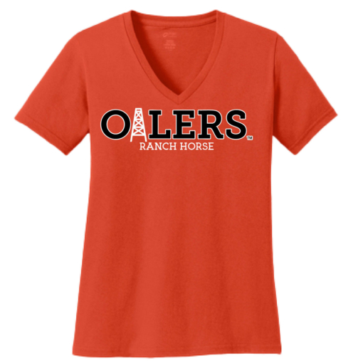 University of Findlay Equestrian - Port Ladies V-Neck Short Sleeve Shirt - Orange - Oilers Design With Disciplines - Image 3