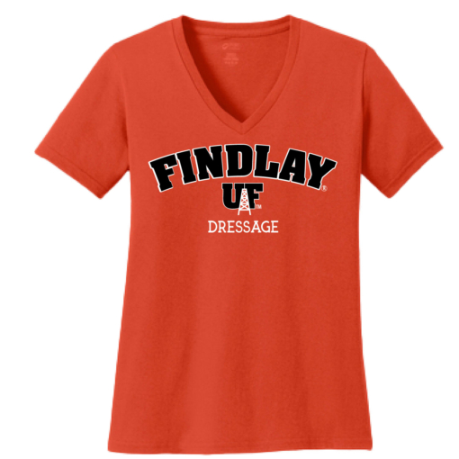 University of Findlay Equestrian - Port Ladies V-Neck Short Sleeve Shirt - Orange - Findlay UF Design With Disciplines - Image 2