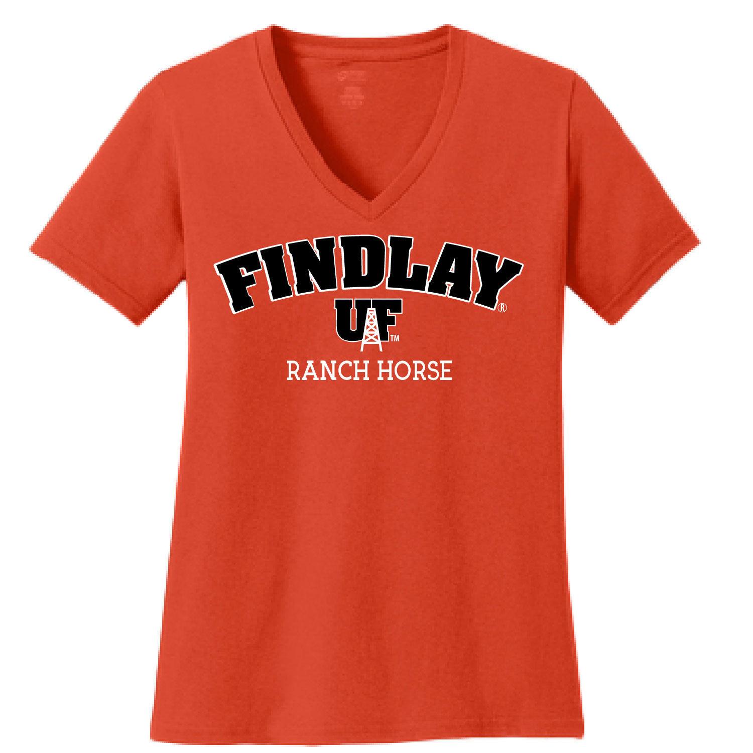 University of Findlay Equestrian – Port Ladies V-Neck Short Sleeve Shirt – Orange – Findlay UF Design With Disciplines product image