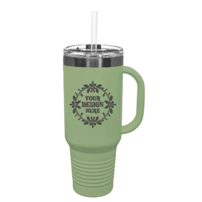 Mock Merch Store – Polar Camel 40 oz. Summer Sage/Ghost Black Travel Mug with Handle & Straw product image