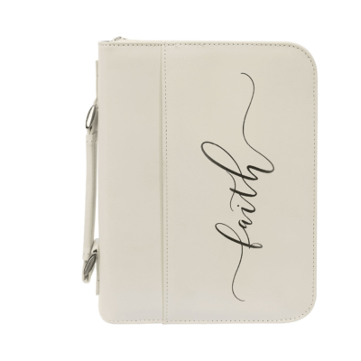 Mock Merch Store – 7 1/2″ x 10 3/4″ White Leatherette Book/Bible Cover with Handle & Zipper product image