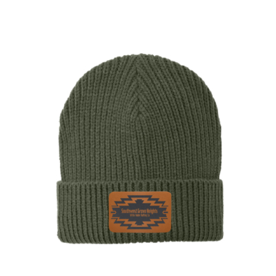 Mock Merch Store – Watch Army Green Beanie – Laser Leather Patch product image