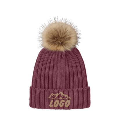 Mock Merch Store – Faux Fur Pom Beanie – Embroidered product image