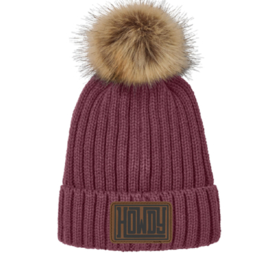 Official Julia Elle Merch Store - Faux Fur Pom Pom Beanie - Rosewood with Leather Patch