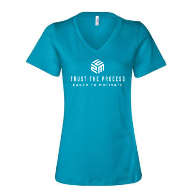 E2M - All NEW! Ladies V-neck Short Sleeve - Turquoise