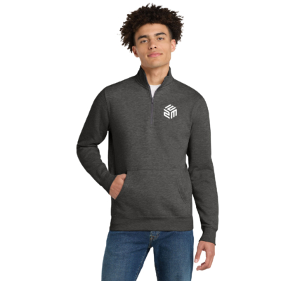 E2M – All NEW! Men’s Fleece Quarter Zip with Pocket – Heathered Charcoal – EMBROIDERED Cube Design product image