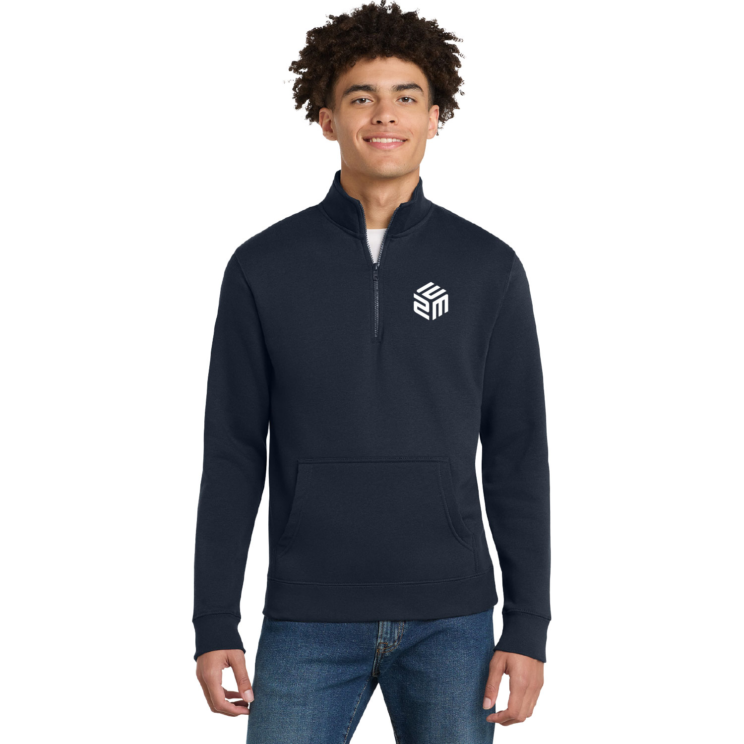 E2M – All NEW! Men’s Fleece Quarter Zip with Pocket – New Navy – EMBROIDERED Cube Design product image