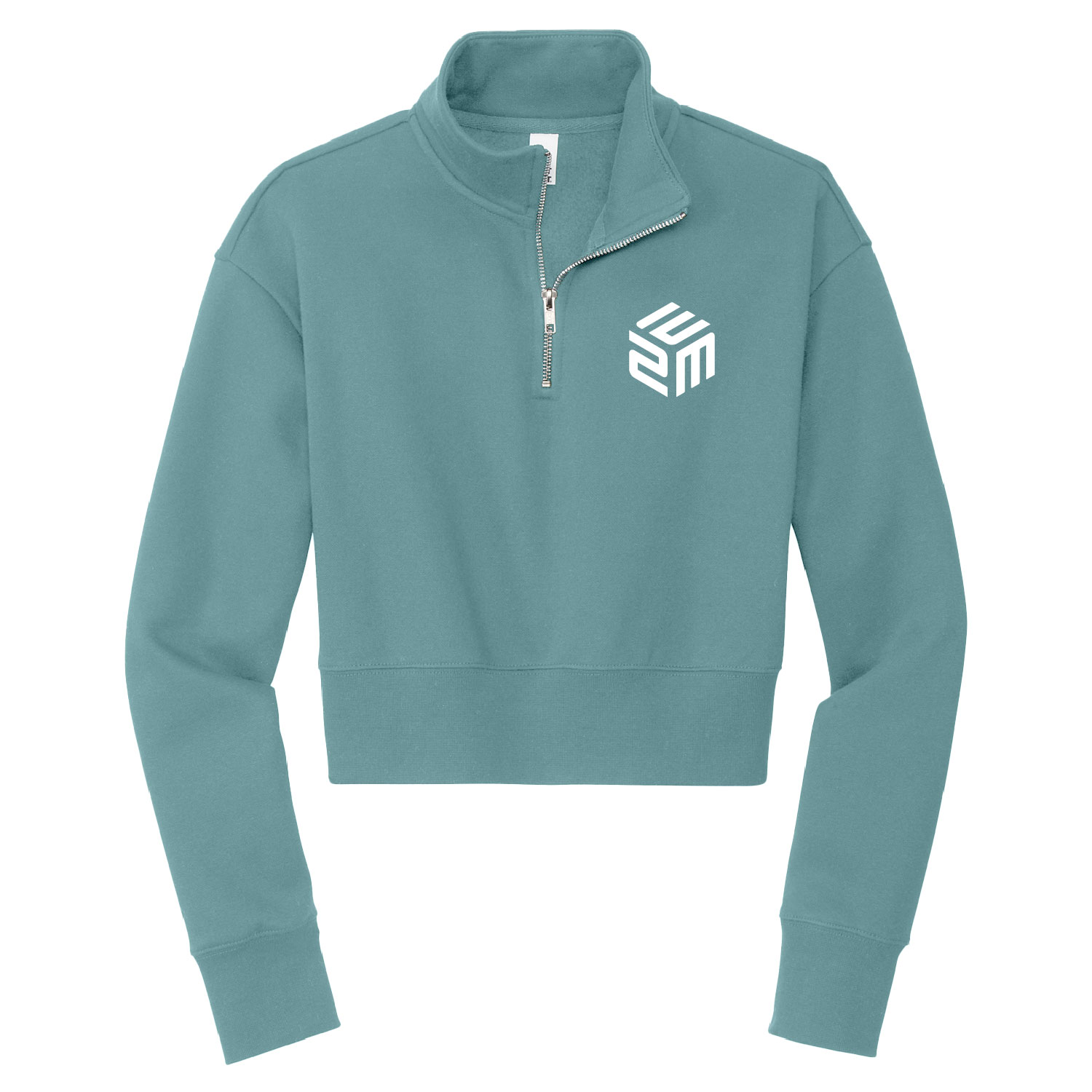 E2M - All NEW! Ladies Fleece Quarter Zip - Eucalyptus Blue - EMBROIDERED Cube Design - Image 2