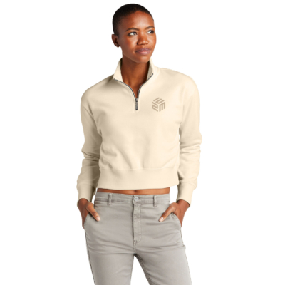 E2M – All NEW! Ladies Fleece Quarter Zip – Gardenia- EMBROIDERED Cube Design product image