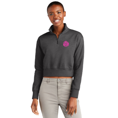 E2M – All NEW! Ladies Fleece Quarter Zip – Heathered Charcoal – EMBROIDERED Cube Design product image