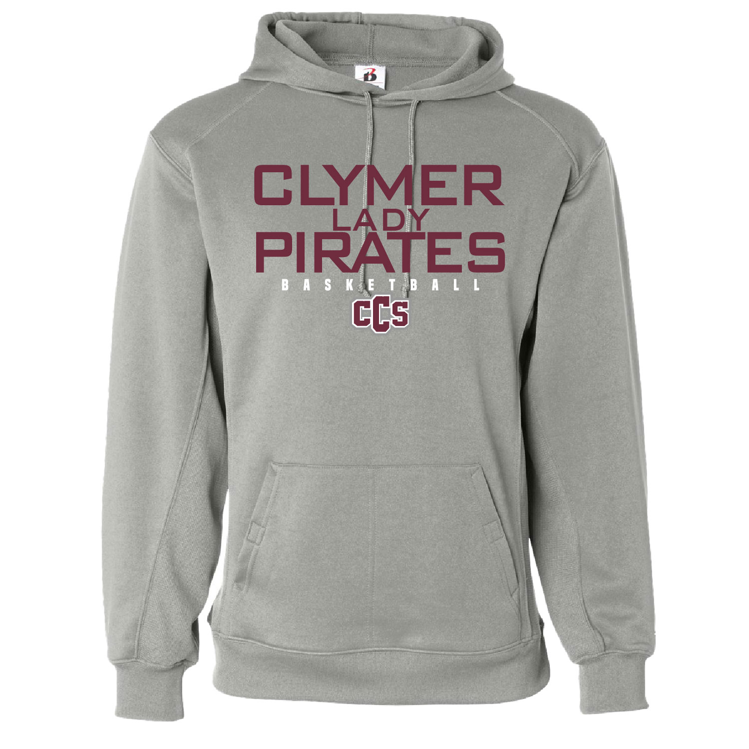 Clymer Basketball - POLY Hooded Sweatshirt - Silver - Image 2