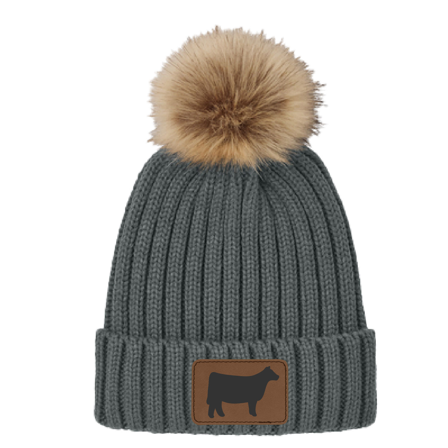 Ferris Cattle Company Official Merch Store - Faux Fur Pom Pom Beanie - Gray - Image 2
