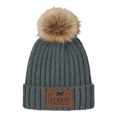Ferris Cattle Company Official Merch Store – Faux Fur Pom Pom Beanie – Gray product image