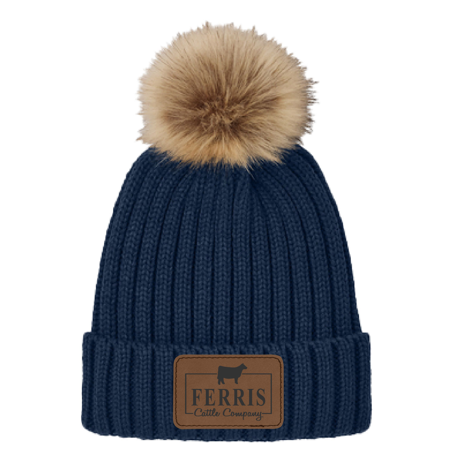 Ferris Cattle Company Official Merch Store – Faux Fur Pom Pom Beanie – Navy product image