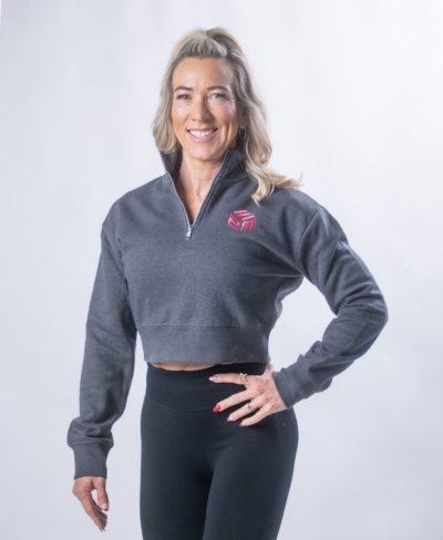 E2M – All NEW! Ladies Fleece Quarter Zip – Heathered Charcoal – EMBROIDERED Cube Design product image