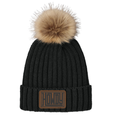 Official Julia Elle Merch Store – Faux Fur Pom Pom Beanie – Black with Leather Patch product image