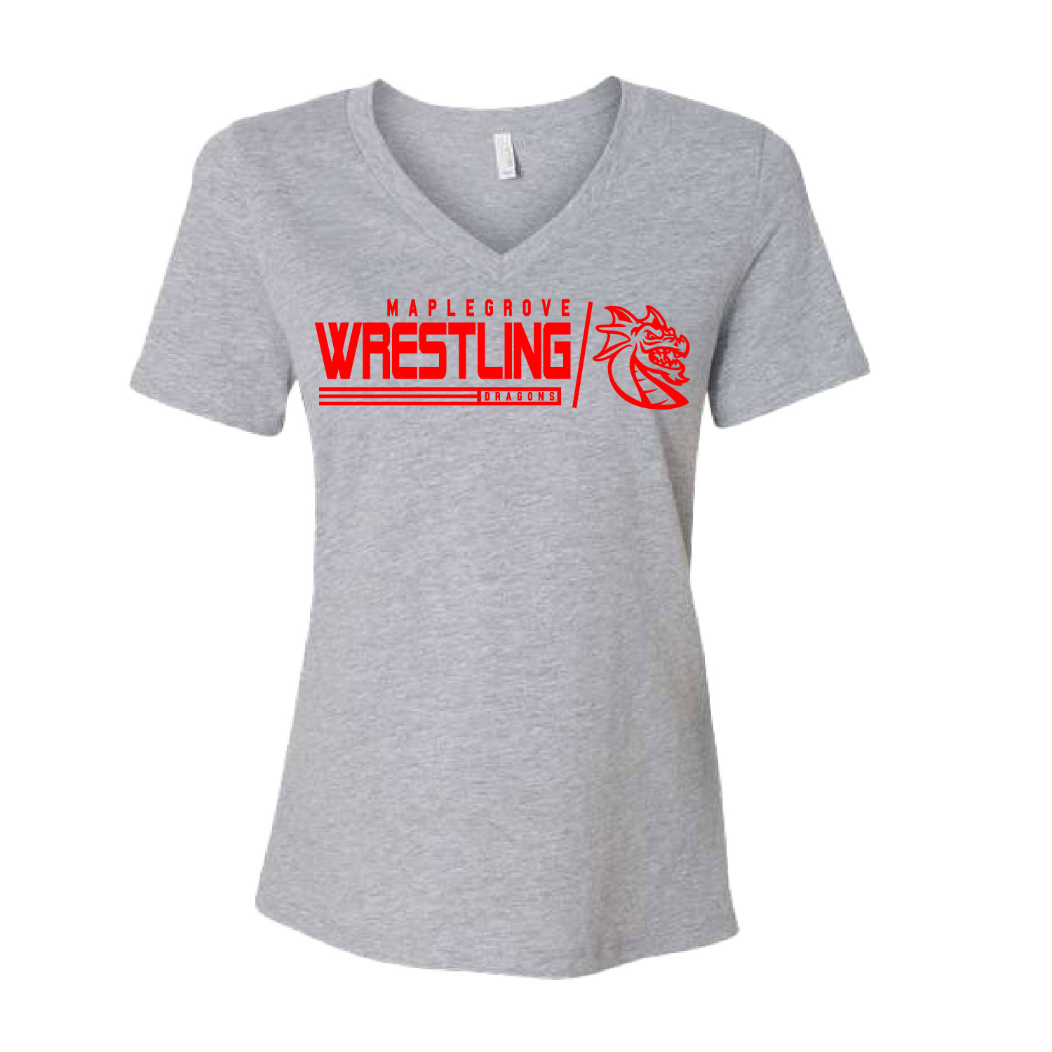 Maple Grove Wrestling – Cotton Ladies V Neck Short Sleeve Shirt – Athletic Heather product image