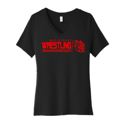 Maple Grove Wrestling – Cotton Ladies V Neck Short Sleeve Shirt – Black product image