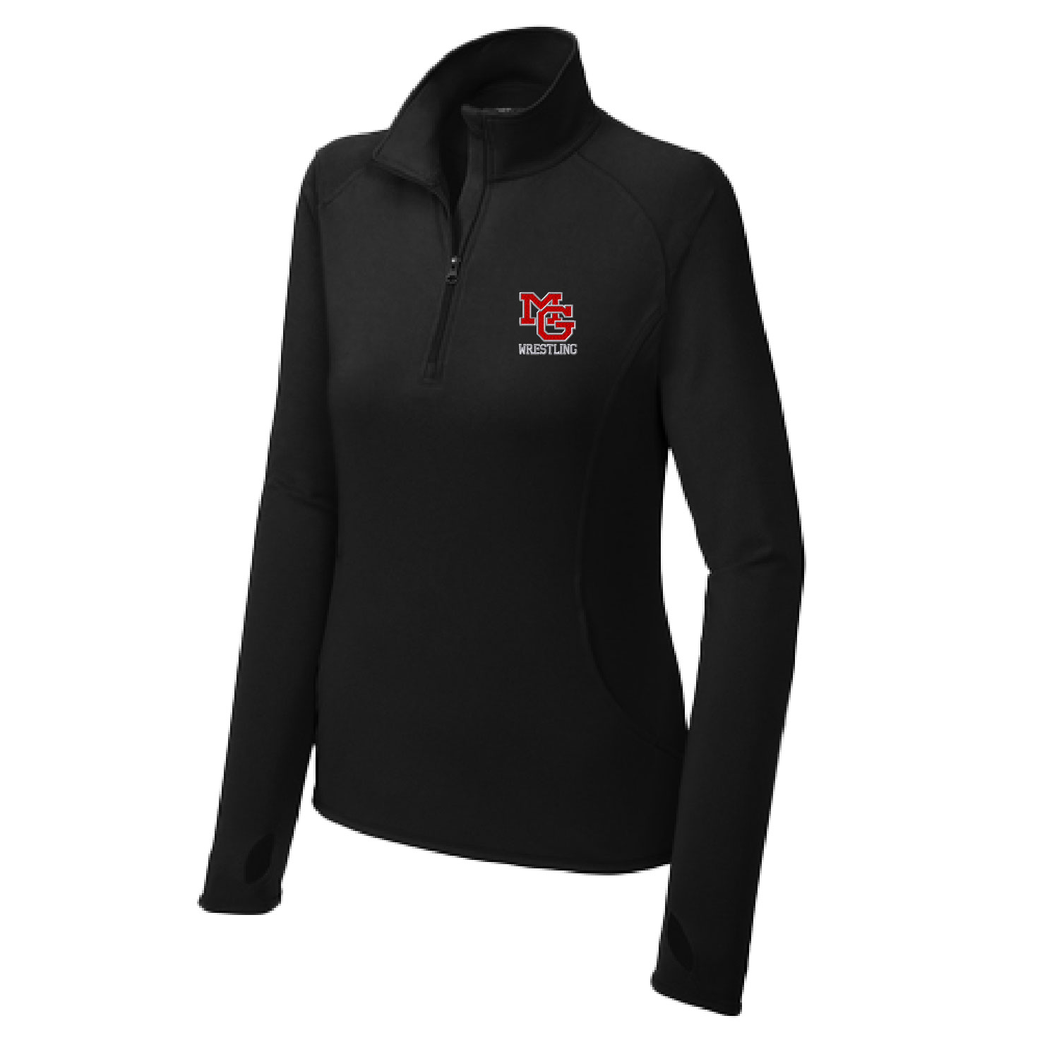 Maple Grove Wrestling- Ladies Quarterzip Pullover – Black EMBROIDERED product image