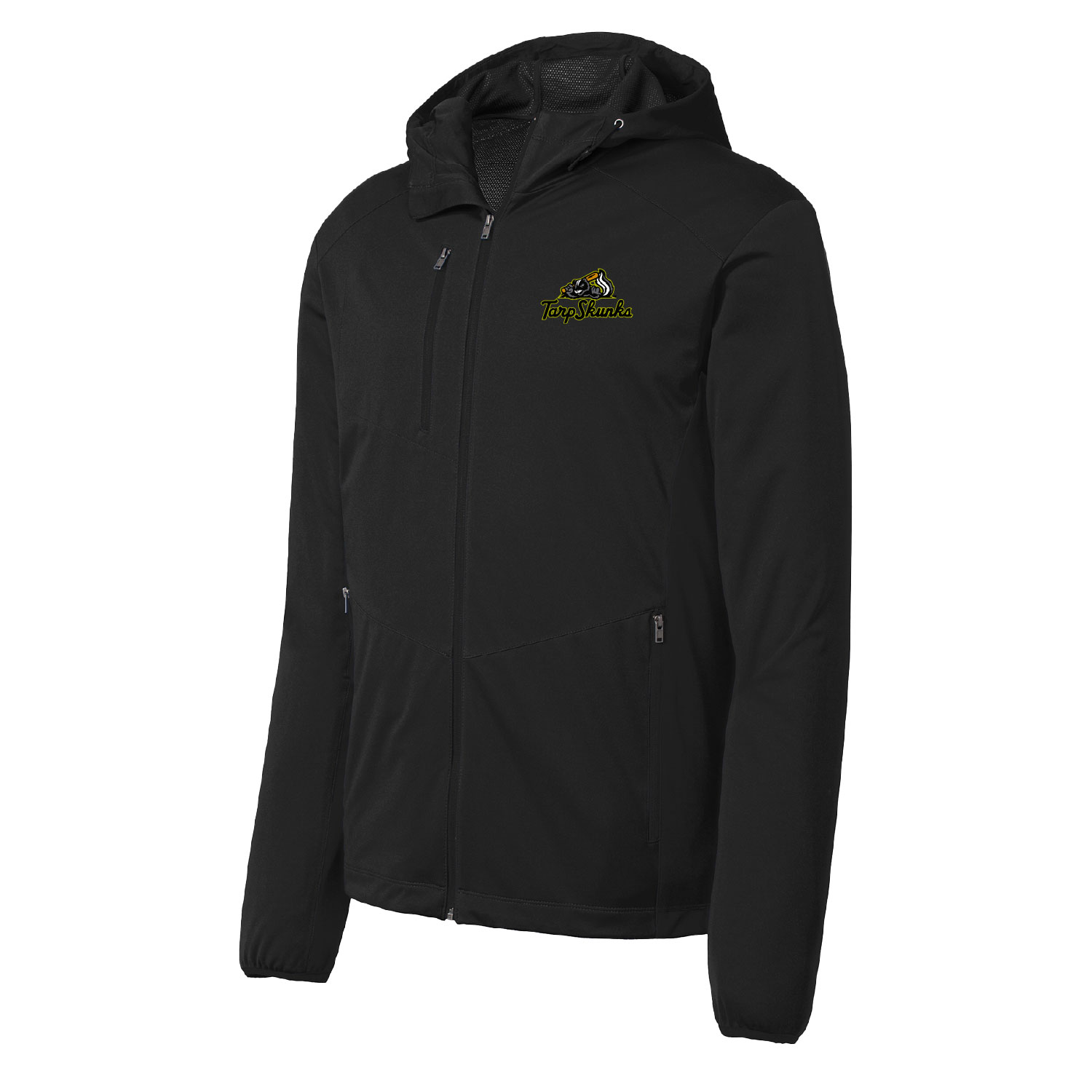 Jamestown Tarp Skunks -Active Soft Shell Jacket with Hood – Black EMBROIDERED product image