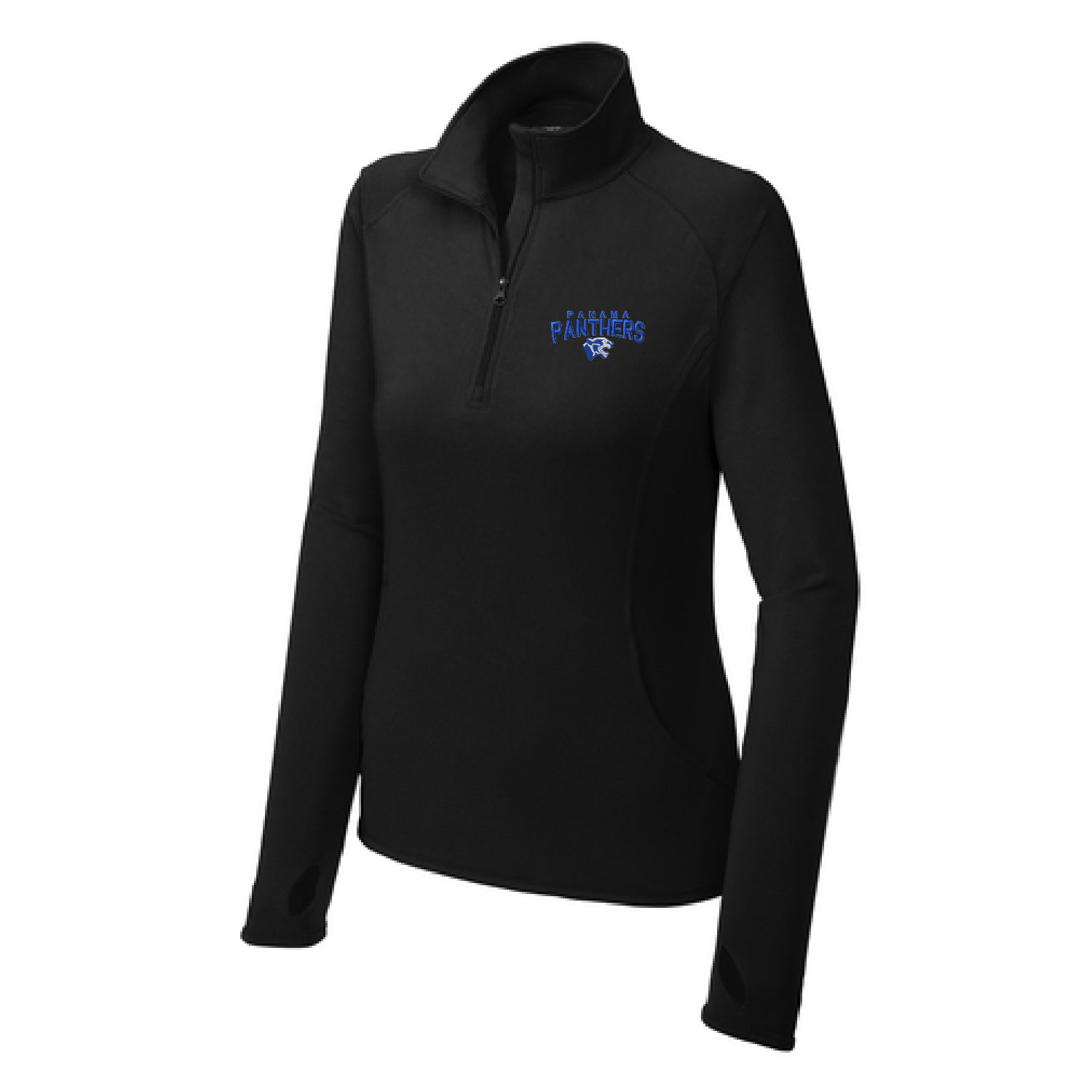 Panama Basketball – Ladies Poly/Spandex Quarter Zip – Black – EMBROIDERED product image