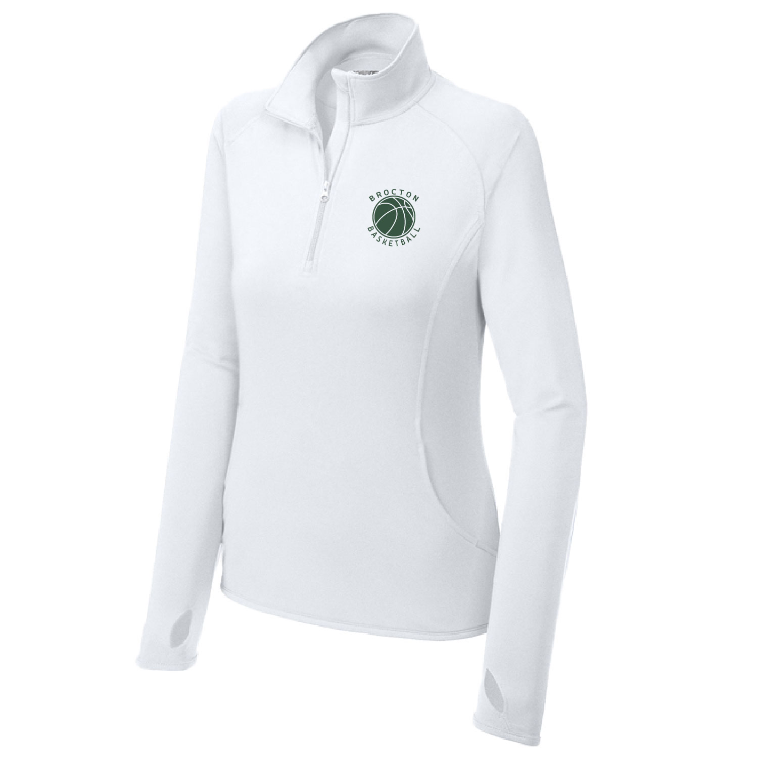 Brocton Basketball – Ladies Poly Quarter Zip – Embroidered – White product image