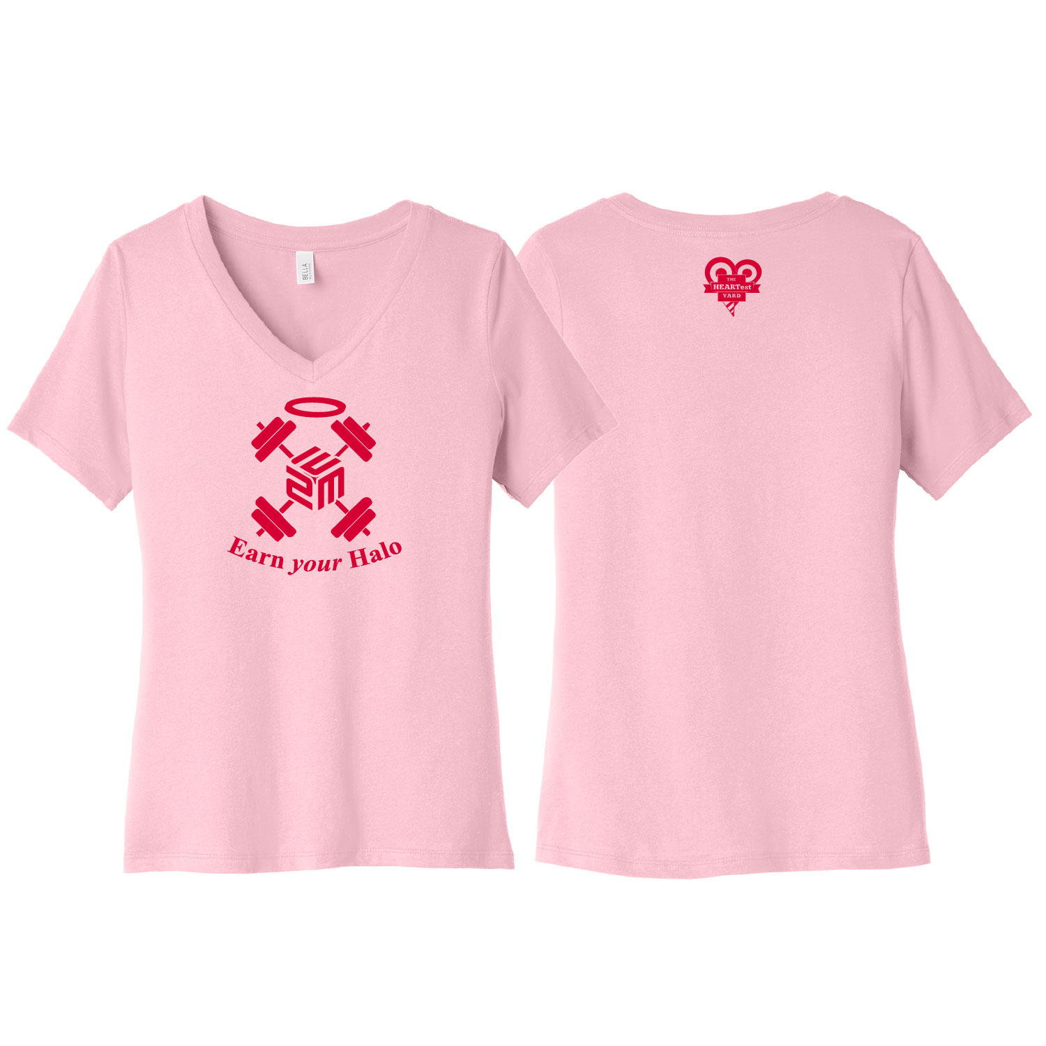 February Flash Sale Heartest Yard - Bella Ring Spun Ladies V-Neck Short Sleeve Shirt - Pink - Image 2