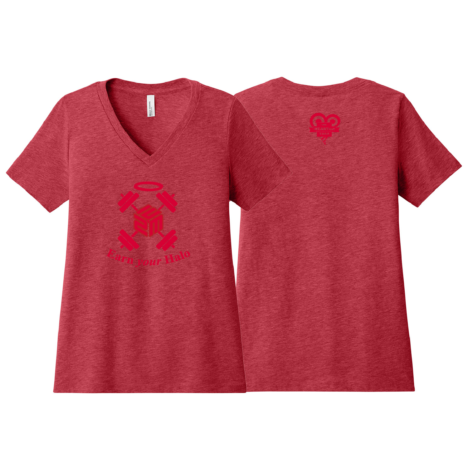 February Flash Sale Heartest Yard – Bella Ring Spun Ladies V-Neck Short Sleeve Shirt – Heather Red product image