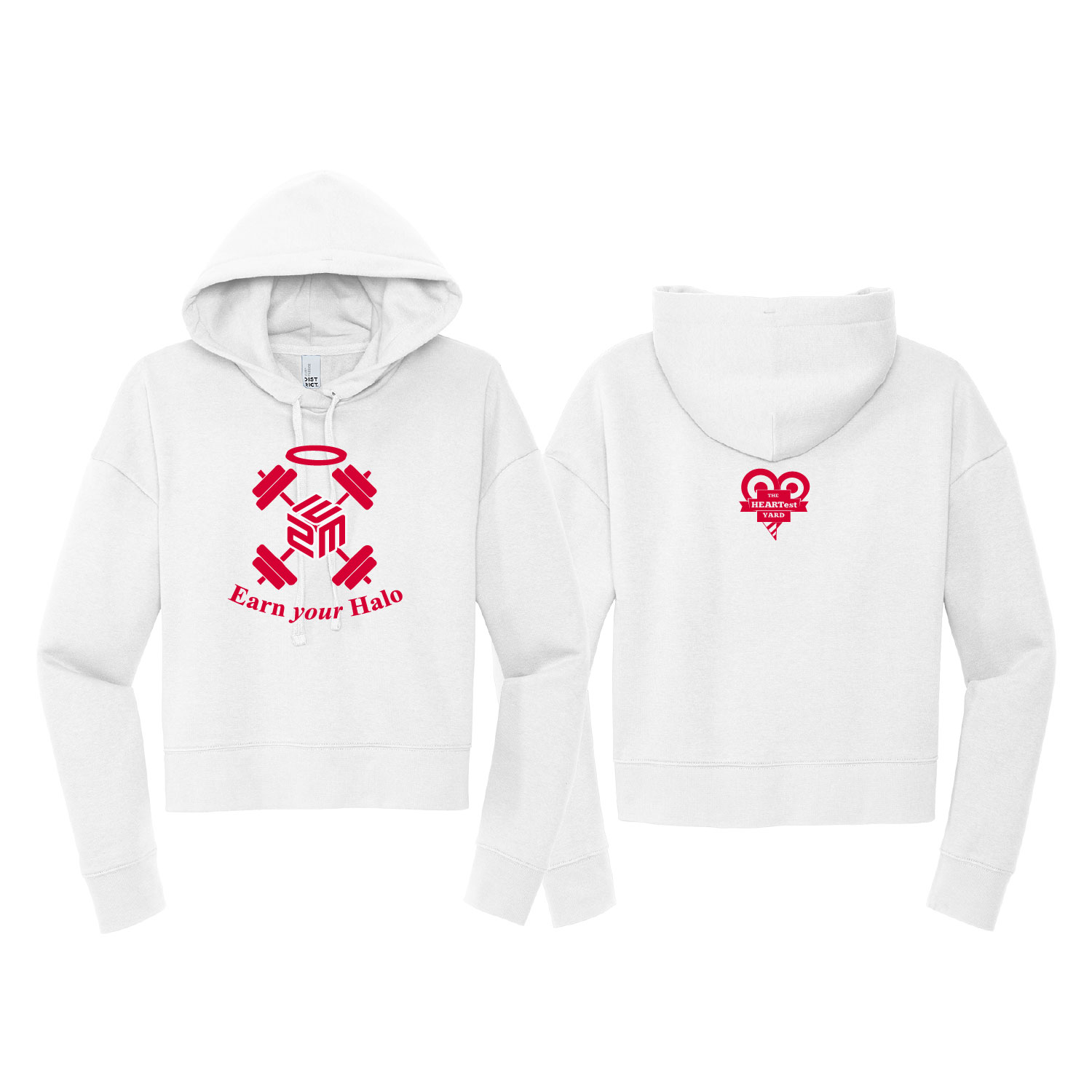 February Flash Sale Heartest Yard - Ladies Ring Spun Crop Hooded Sweatshirt - White - Image 3