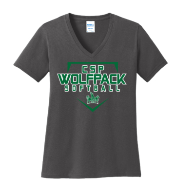 CSP Softball – Ladies Cotton V-Neck Short Sleeve Shirt – Charcoal product image