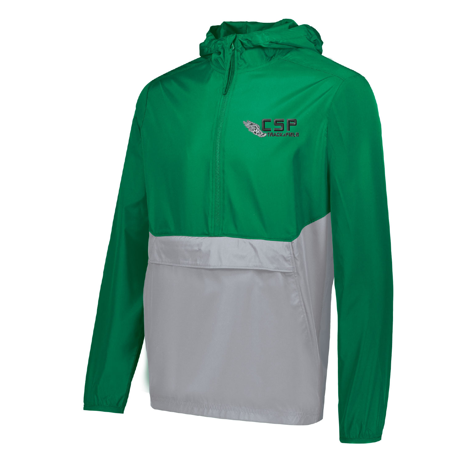 CSP Track & Field – Packable Windbreaker – Kelly/Athletic Grey- EMBROIDERED product image