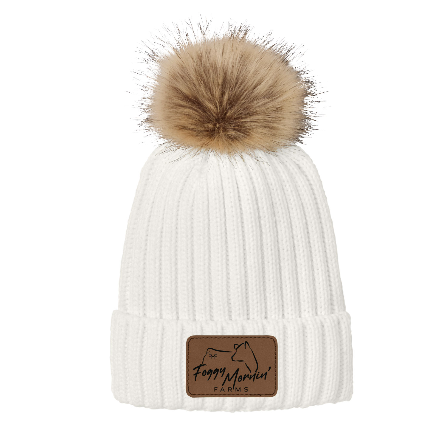 Foggy Mornin’ Farms- Pom Pom Beanie – Marshmallow – With Laser Patch product image