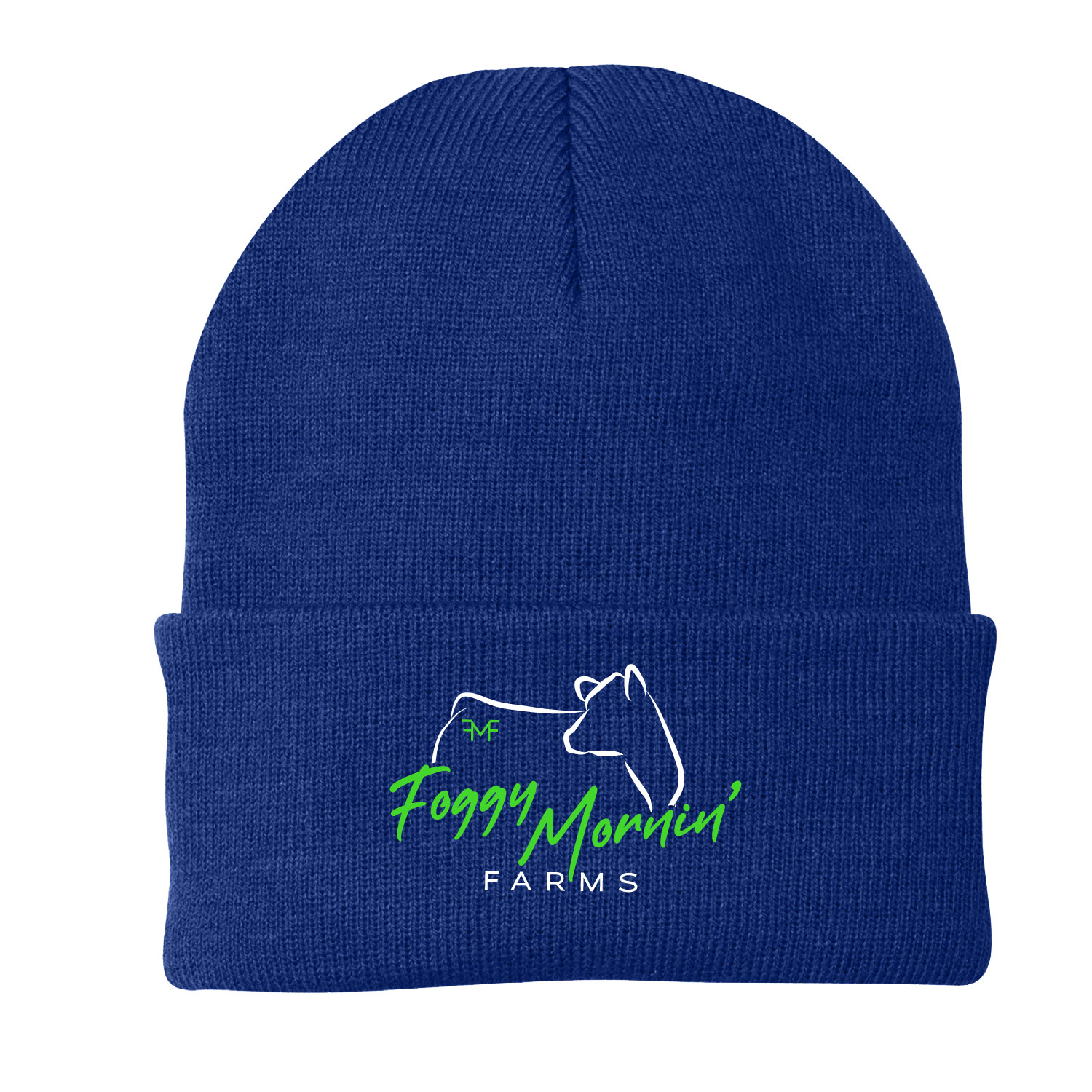 Foggy Mornin’ Farms- Knit Cuffed Beanie – Royal – Embroidered product image