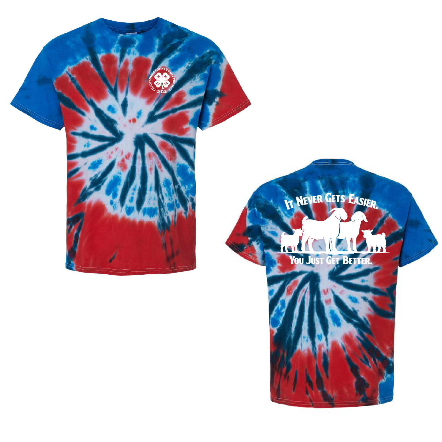 4H Goat Project – Tie Dye T-Shirt – Red – White – Blue product image