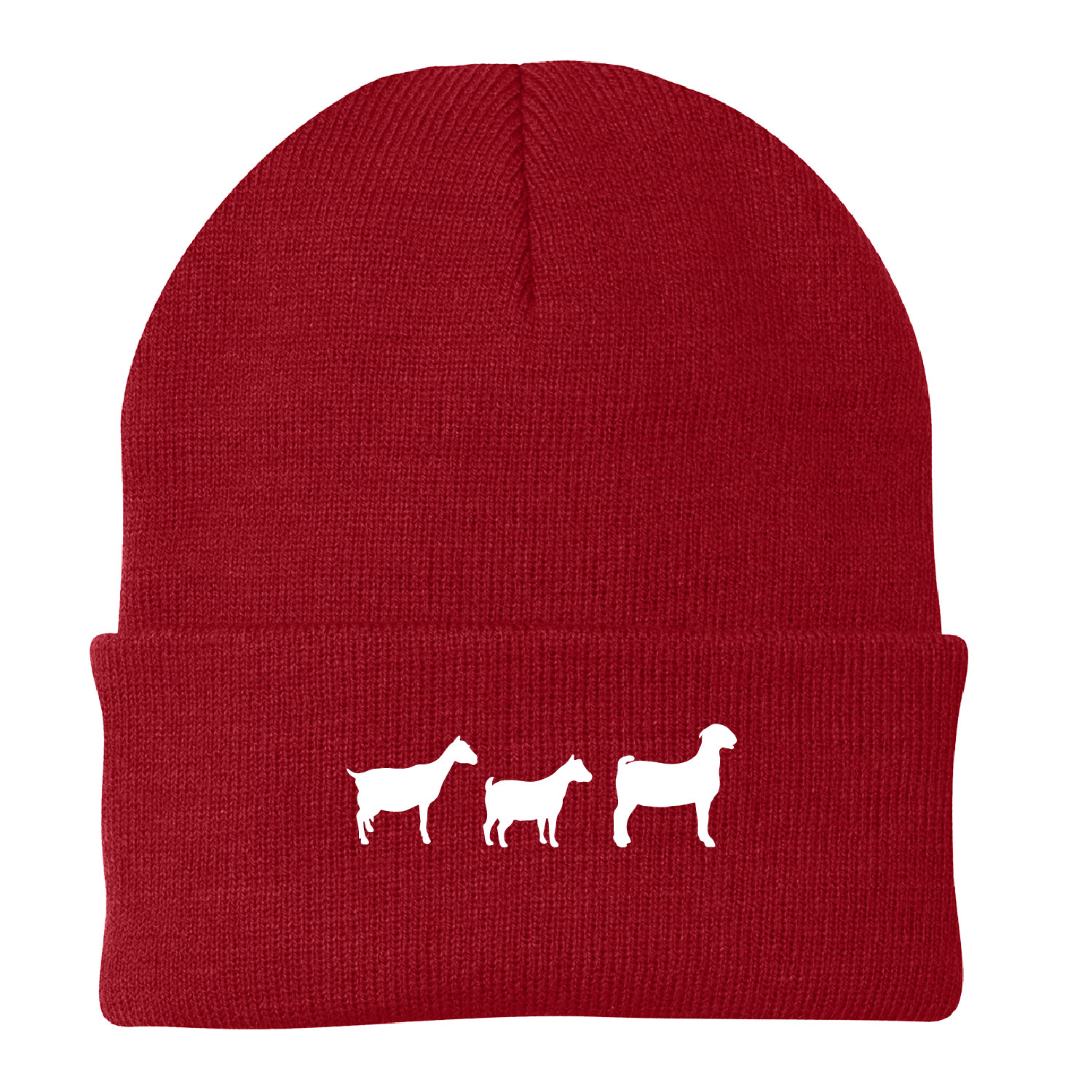 4H Goat Project - Cuffed Beanie - Red- EMBROIDERED