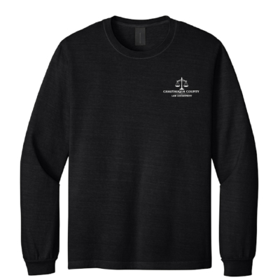 Chautauqua County Law Department – Bella Garment Dyed Long Sleeve T-Shirt – Black – Printed product image
