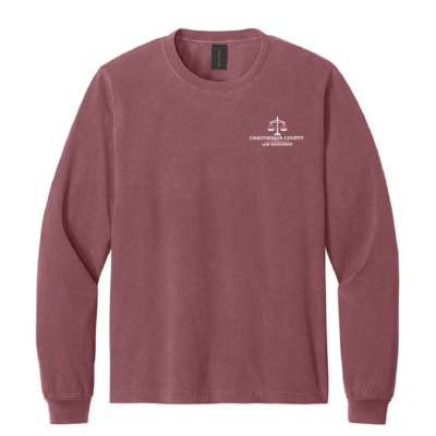 Chautauqua County Law Department – Bella Garment Dyed Long Sleeve T-Shirt – Washed Maroon- Printed product image