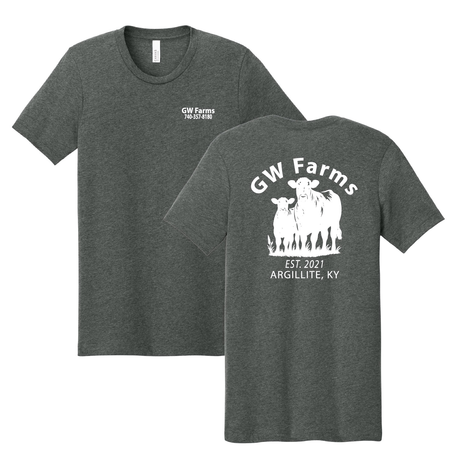 GW Farms – Bella Tri Blend Cotton T-Shirt – Deep Heather – White Print product image