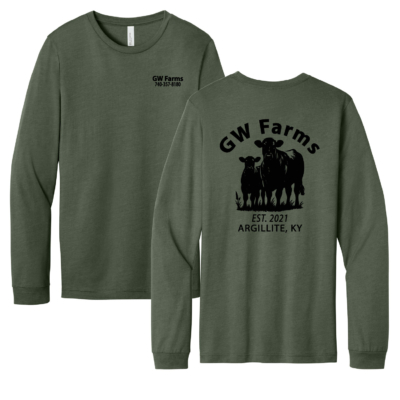 GW Farms – Bella Tri Blend Cotton Long Sleeve Shirt – Heather Military Green – Black Print product image