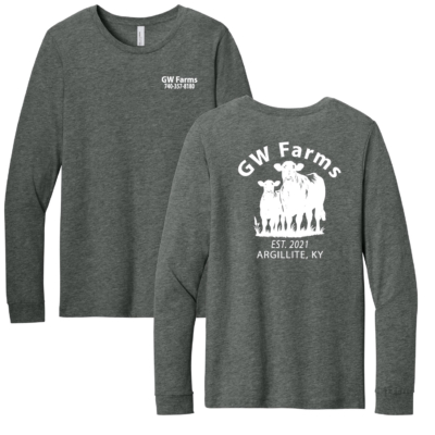GW Farms – Bella Tri Blend Cotton Long Sleeve Shirt – Deep Heather – White Print product image