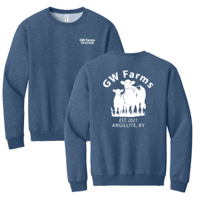 GW Farms – Cotton Crewneck Pullover – Vintage Heather Blue -White Print product image